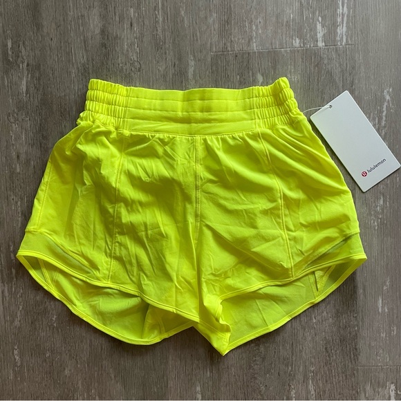 lululemon athletica Pants - Lululemon Hotty Hot HR Short *Long 4" in Highlight Yellow High Rise
